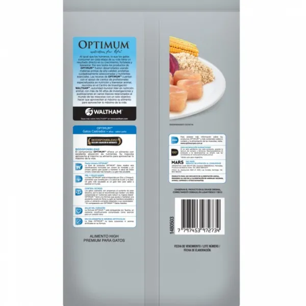 Optimum Castrado Sabor Pollo Alimento Para Gatos